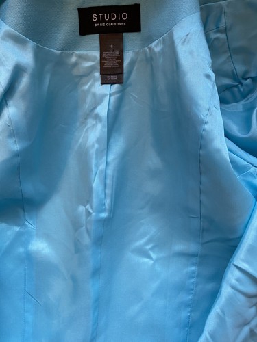 New Studio By Liz Claiborne Aqua Blue Lined Jacket Gold Zip Pockets 3/4 SLeeve - Picture 7 of 8
