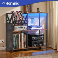 Entertainment LED Turntable Stand 3 Tier Vinyl Record Storage with Power Outlets