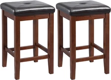 Upholstered Square Seat Counter Height Bar Stools Set of 2, Vintage Mahogany, 24