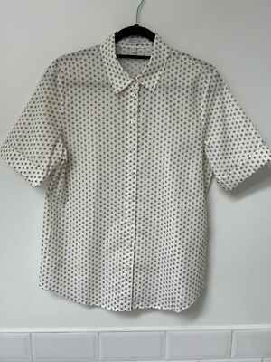 ERFO White Yellow & Black Short Sleeve Crisp Cotton Shirt 40 UK12
