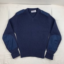 Vintage Iron Run Wool Sweater Adult Medium Blue Elbow Pads Military 80s American