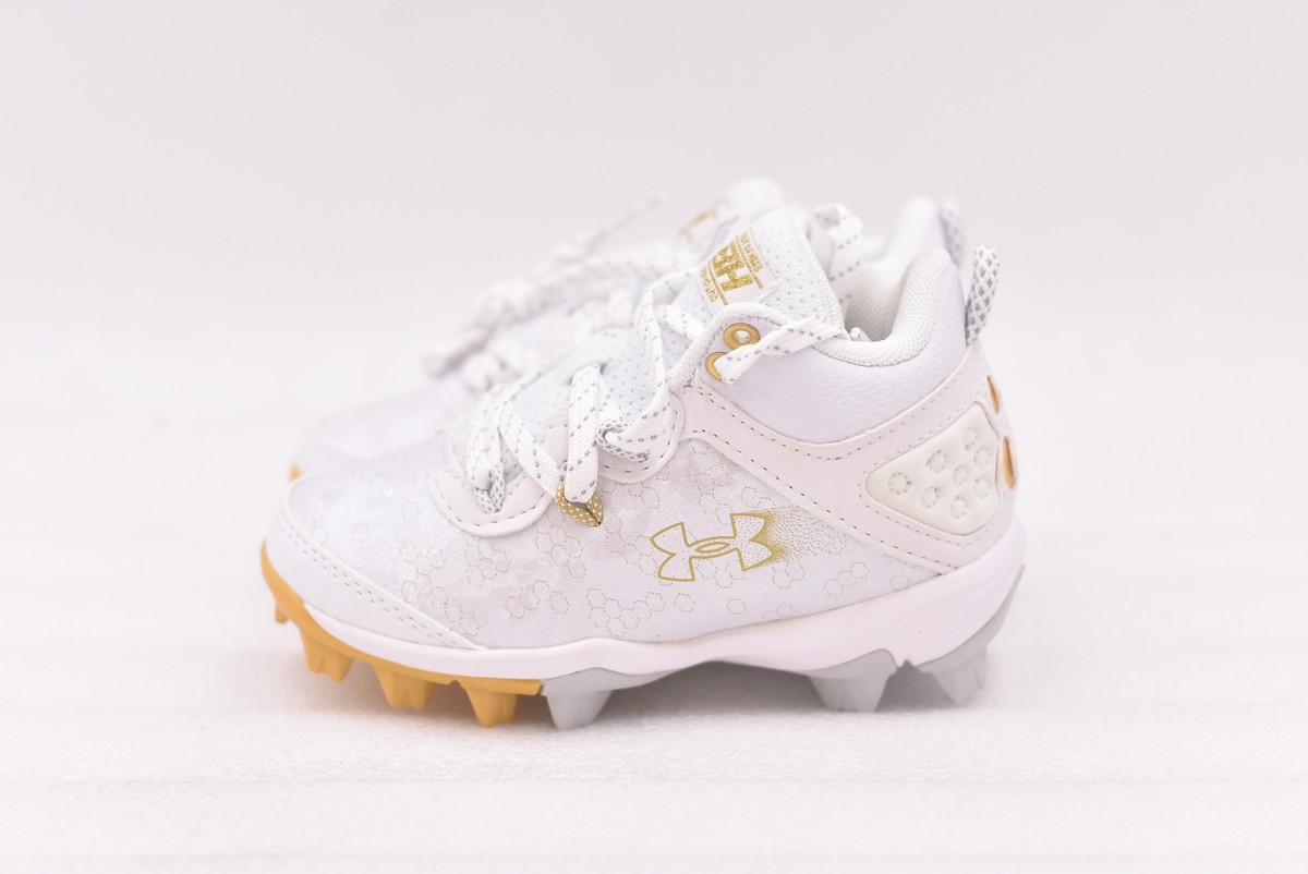 Boy's Under Armour Harper 8 Mid RM JR Molded Baseball Cleats White