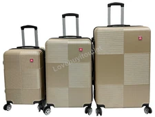 3 PCS Golden 360° Spinner Wheels Luggage Set Trolley Suitcase + Lock 20“ 24” 28“