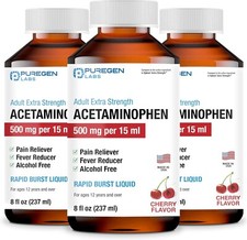 Puregen Labs Acetaminophen 500 mg/15 ml Liquid Cherry Flavor 8 oz Pack of 3