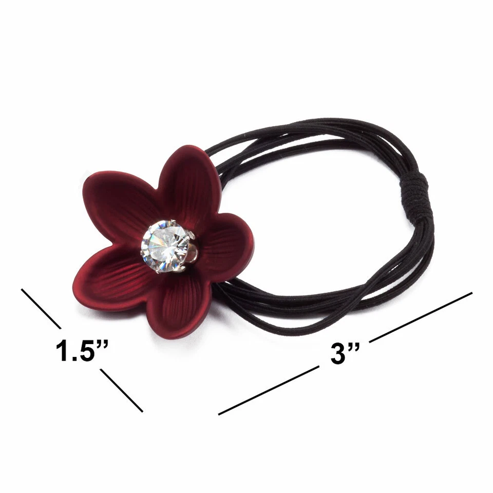 5 Pack Flower Rhinestone Elastic Hair Ties Rings Hair Accessories with Free Gift - Image 2 of 4