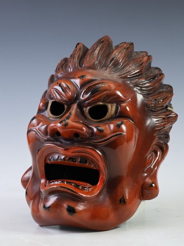 Old Vintage Ceramic Buddhism Mask Plaque -Basarah Warrior- Showa Product Tsushim - Picture 6 of 17