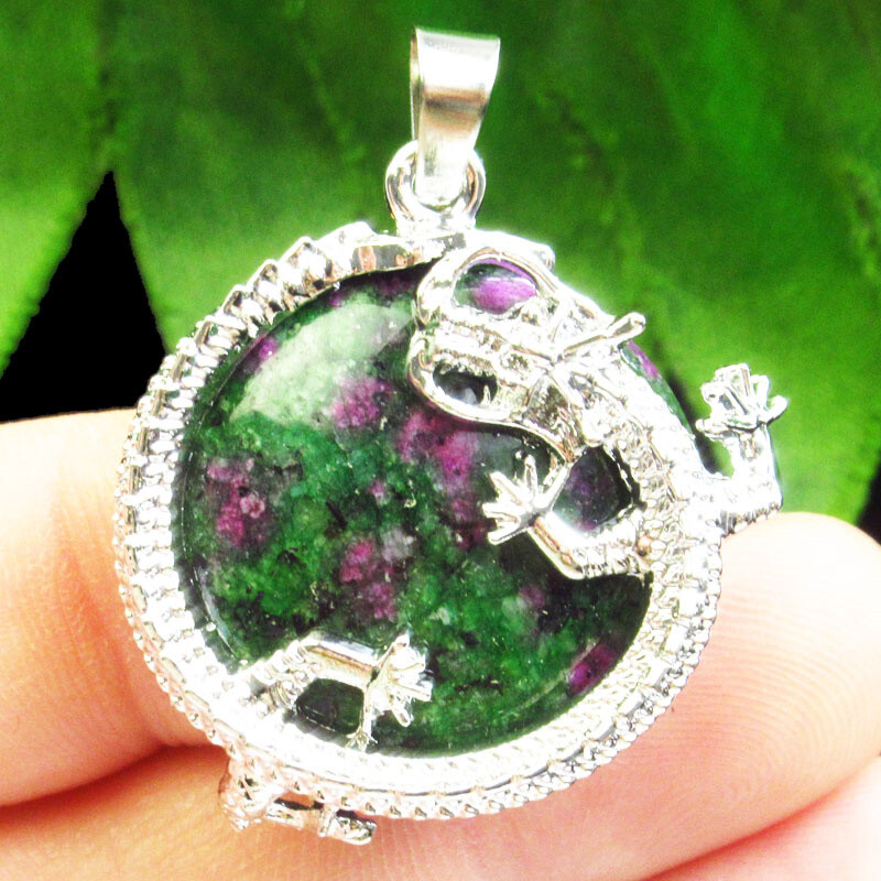 32x30x10mm Ruby In Fuchsite Tibetan Silver Dragon Pendant