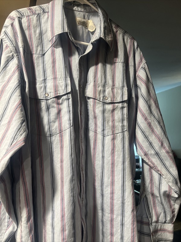 Vintage Express Riders Shirt Mens XL Blue Stripes Pearl Snap Western Cowboy Nice