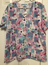 NEW Womens Scrubs Top Breast Cancer Pink Ribbon Sz L Large Mock Wrap NWT