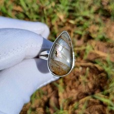 Natural Labradorite Gemstone 925 Sterling Silver Jewelry Ring Size 8