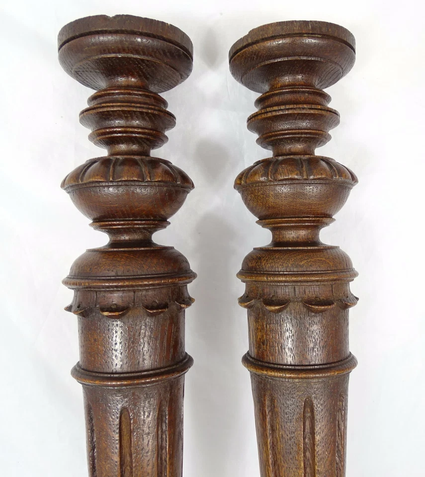 Par de postes de madeira esculpida antiga francesa 21" colunas carvalho gótico - Imagem 4 de 4