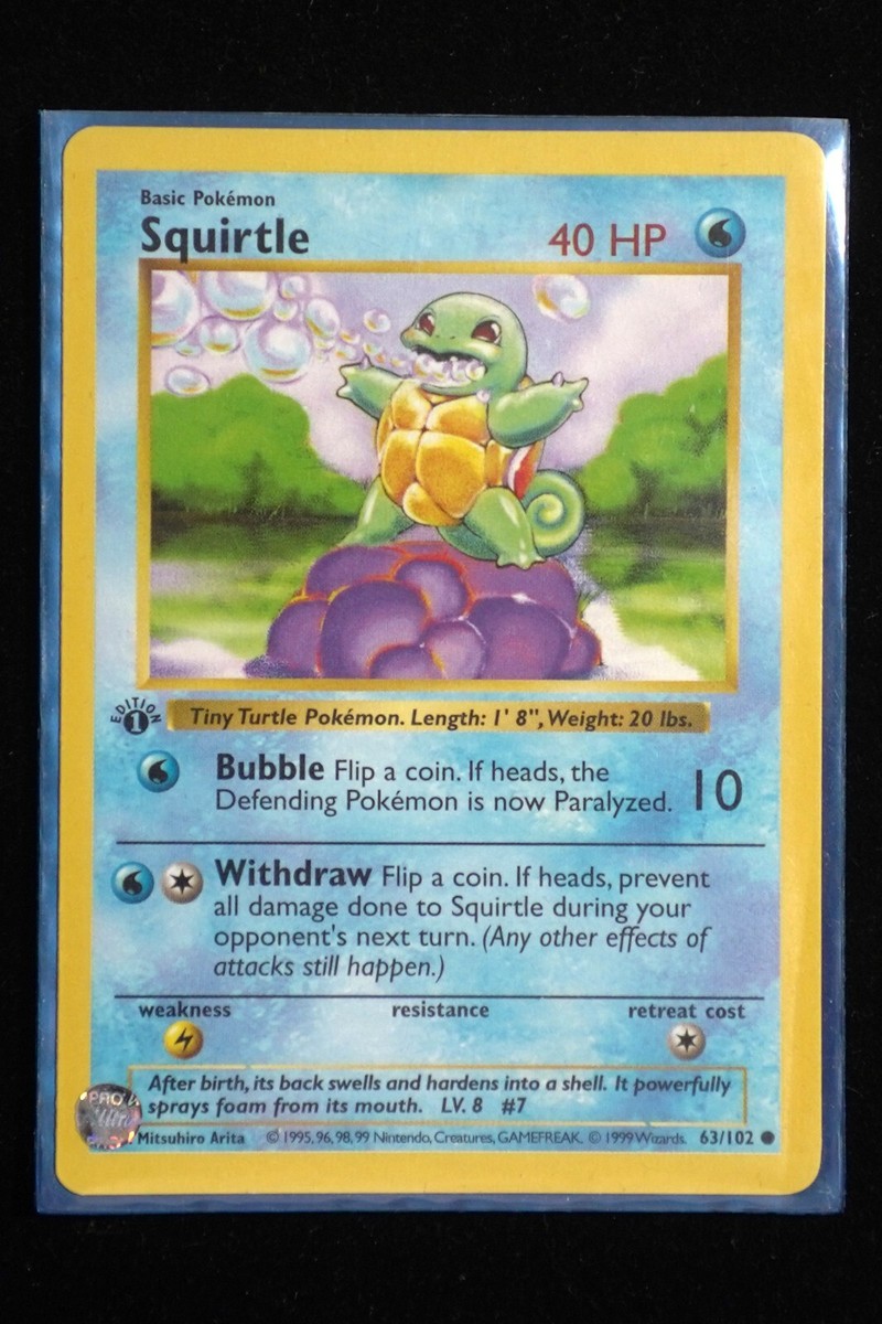 Pokemon Card - 1st Edition Squirtle - Base Set (Shadowless) 63/102