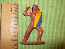 Barclay Manoil Lead Indian Tomahawk Yellow Blue 1930 3" Vintage Painted Figure