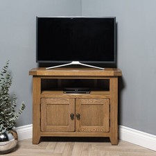 Elm Home And Garden Rustic Oak Corner Tv  Unit Solid Tough And Grove Back