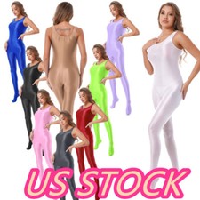  Lady Glossy Sleeveless Bodysuit Dance Unitard Catsuit Costume Jumpsuit Romper
