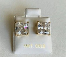 14k Solid Yellow Gold 3.0ct Princess Cut Cubic Zirconia Solitaire Stud Earrings