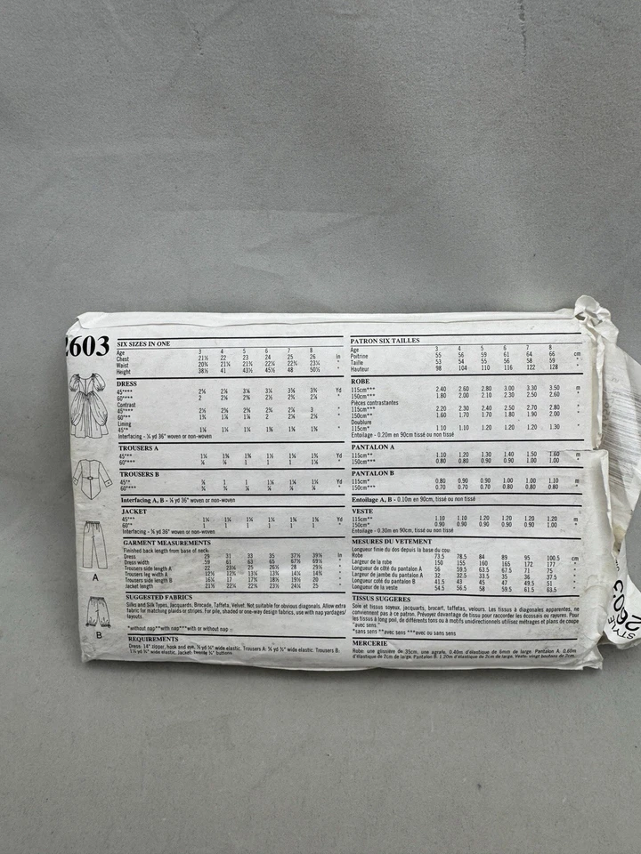 Style Kids 2603 Childs Size 3 4 5 6 7 8 Historical Costumes Dress Pants Pattern - Image 2 of 4