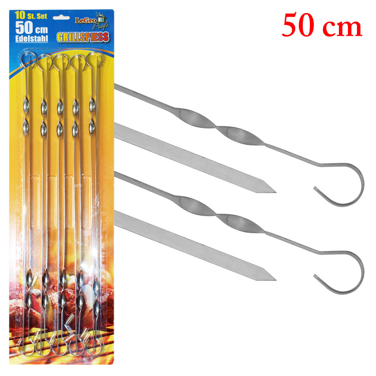 Brochettes INOX larges 50CM anti-rotation pour cuisson homogène de kebab et shashlik