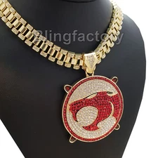 Hip Hop Iced Gold Tone Thunder cat & 18" Iced Rollie Link Choker Chain Necklace