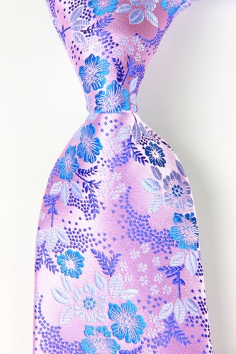 New Classic Floral Pink Blue Jacquard Silk Men's Tie Necktie Hanky Cufflink Set - Picture 2 of 7