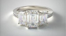 Lab-Created 4.60Ct Emerald Cut White Diamond Engagement Ring 925 Sterling Silver