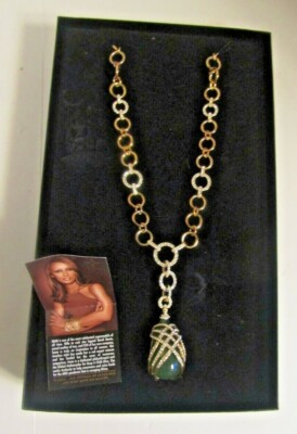 HSN IMAN Global Chic Crystal Green Egg Pendant Statement 18'' Necklace $200