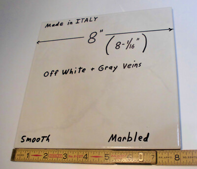 1 pc. Off White + Gray Veins: made in Italy 8'' Ceramic Floor Tile, Marble Effect