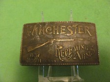 Vintage Brass Belt Buckle Winchester Repeating Arms New Haven Conn. 3.75" X 2.5"