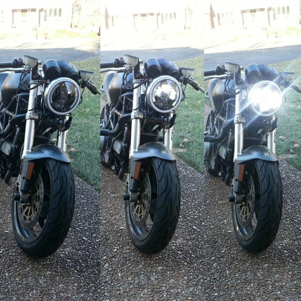 7" LED Headlight with Housing Bucket DRL Amber Turn Signal For Harley Honda - Image 3 of 4