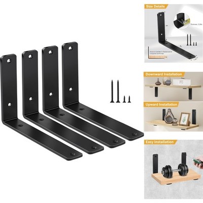 Heavy Duty Black Steel Shelf Brackets 8x6 Inches Support Up to 100lb Pack of 4