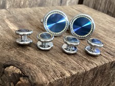 Modern Blue Illusion Cufflinks  4 Dress Studs Tuxedo Shirt Buttons