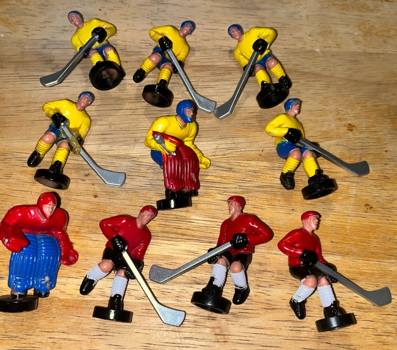 Vintage Tabletop Hockey Game Players Lot 10x Red Yellow Goalie Lot-Numbered
