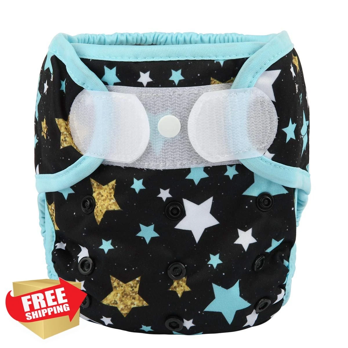 Baby Cloth Diaper Cover Stars Hook Loop Double Gusset One Size