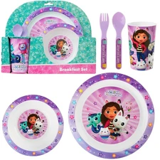 Get Trend Gabby's Dollhouse Dinnerware Sets for Kids, 5 Pc Tableware, Plate, ...