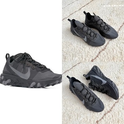 Nike React Element 55 Triple Black Running Shoes   Men s Size 9