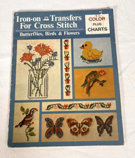 Vintage 1981 Iron-On Transfers for Cross Stitch Book Butterflies Birds & Flowers