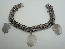 Vintage ELCO STERLING SILVER Double Link Chain Charm Bracelet W/ 3 Charms  35.3g