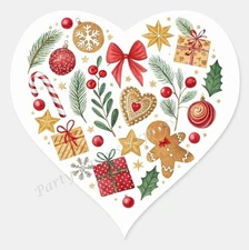 CHRISTMAS HEART ENVELOPE SEALS LABELS STICKERS PARTY FAVORS- (Heart Shaped)