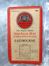 OS One Inch Map Of Eastbourne Cloth Sheet 183 1940s