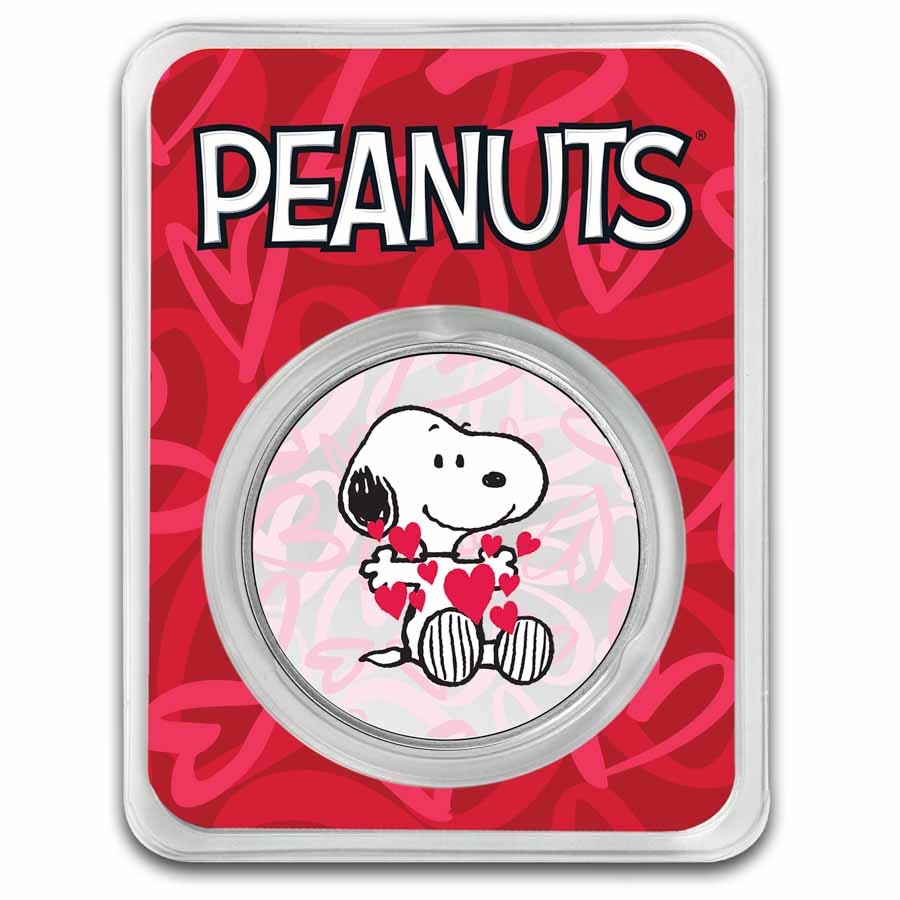 Peanuts® Valentine's Snoopy with Hearts - 1 oz Colorized Silver | eBay