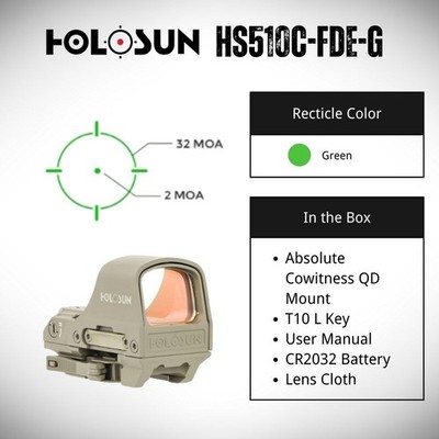 Holosun Reflex Green Multi Reticle Solar Failsafe/Shake Awake (FDE