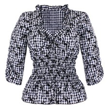 Trachtenbluse Damen Dirndlbluse Oktoberfest Rosenstickerei Smok Taille Crash Opt