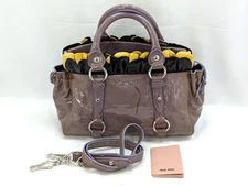 MIU MIU Patent Leather Ruffle Shoulder Hand Bag 2way Purple RN0677 Authentic