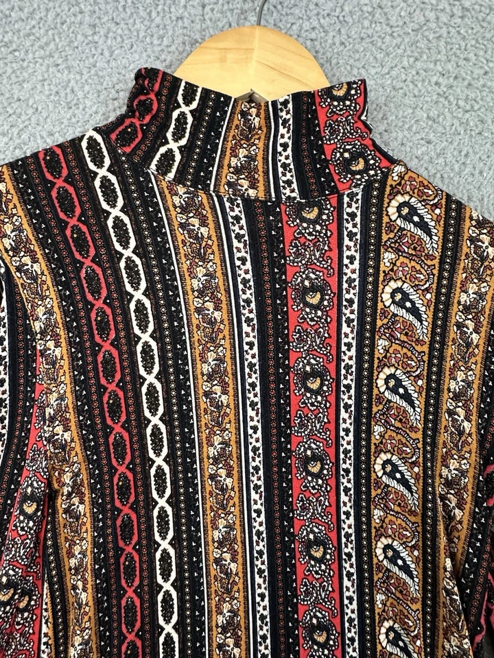 Top Free People Donatella Pequeño Multicolor Paisley Cuello Alto Boho Manga Atada Foto 2 de 4