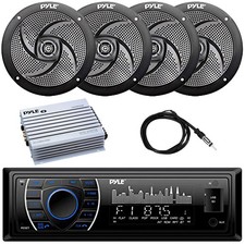Marine Bluetooth Radio, 4x 5.25'' Speakers, 4 Ch. Waterproof Amplifier, Antenna