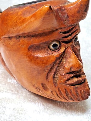 tobacco demon Hand Carved Briar Devil Satan Tobacco Smoking Pipe Halloween Demon Marked