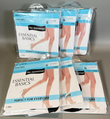 6 No Nonsense Essential Basics Knee High Size Q 3 Suntan 3 Jet Black New
