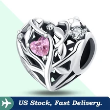 KUNSIR 925 Sterling Silver Tree of Life Heart Charm For Bracelet DIY Bead Charm