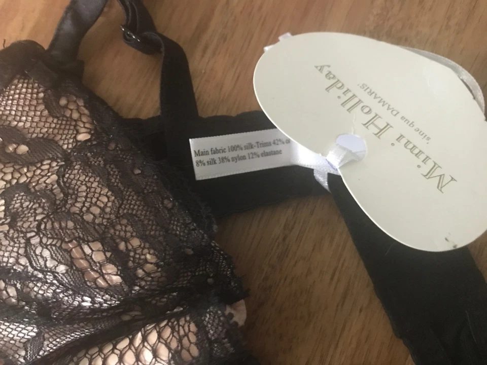 Mimi HOLIDAY  pure silk  black pink  Balconette bra  28C new — 第 3/4 张图片