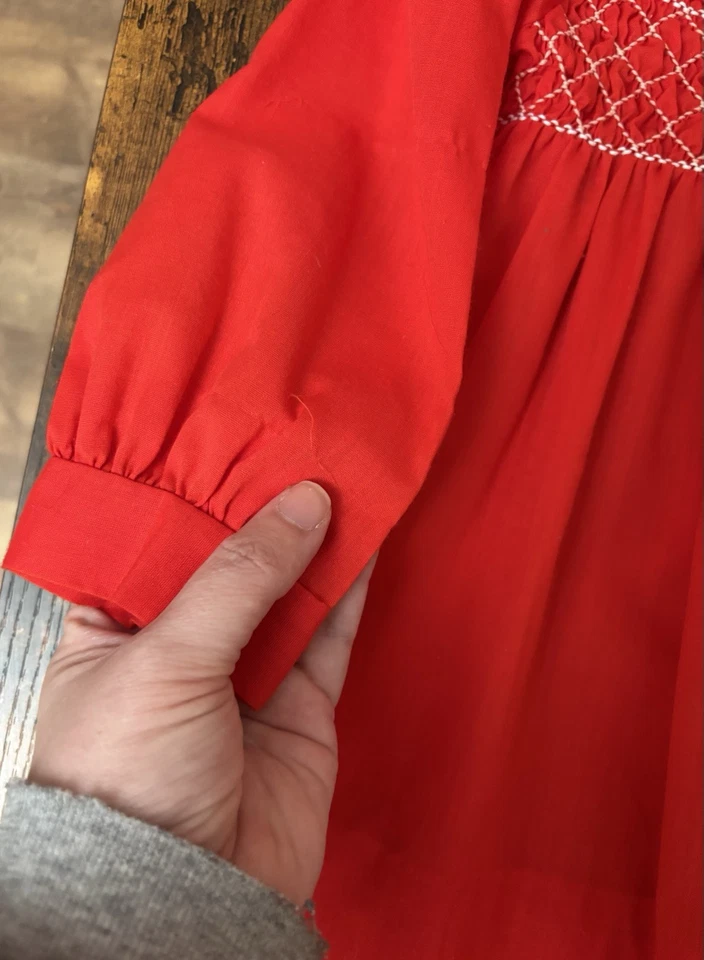 Vestido Vintage Polly Flinders Rojo Calado con Detalles Florales Blancos Talla 4 Foto 4 de 4